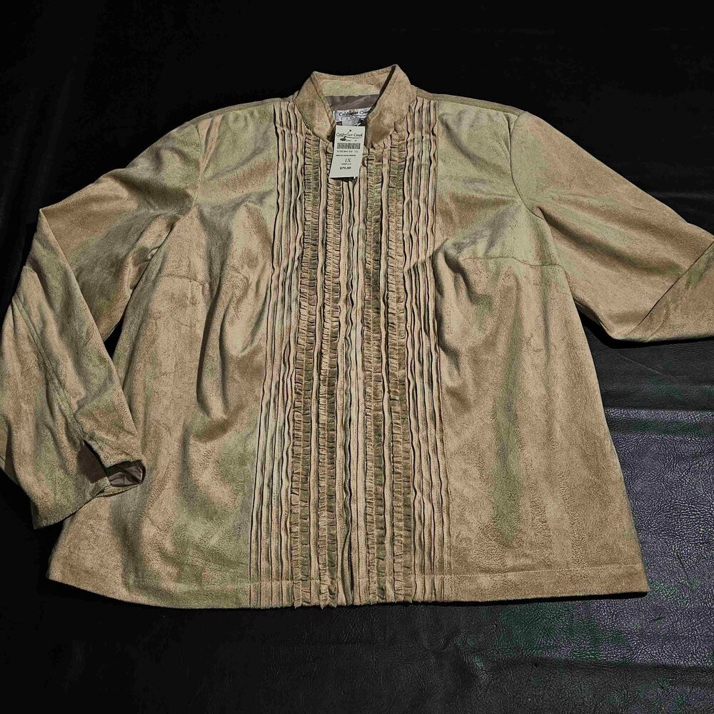 NWT Coldwater Creek Womens Gold Full Zip Faux Suede Jacket Shirt 1X